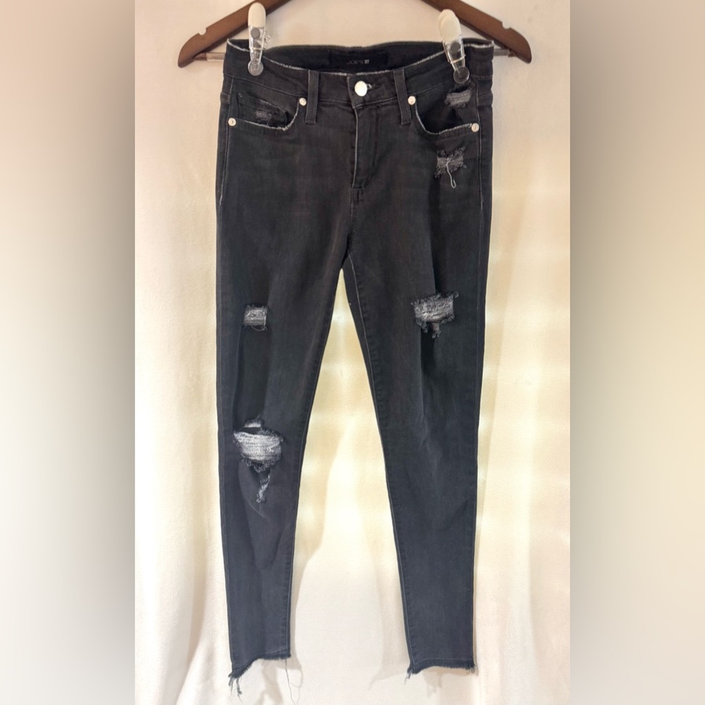 Joe’s Mid-rise, faded Black Distressed Skinny Jeans